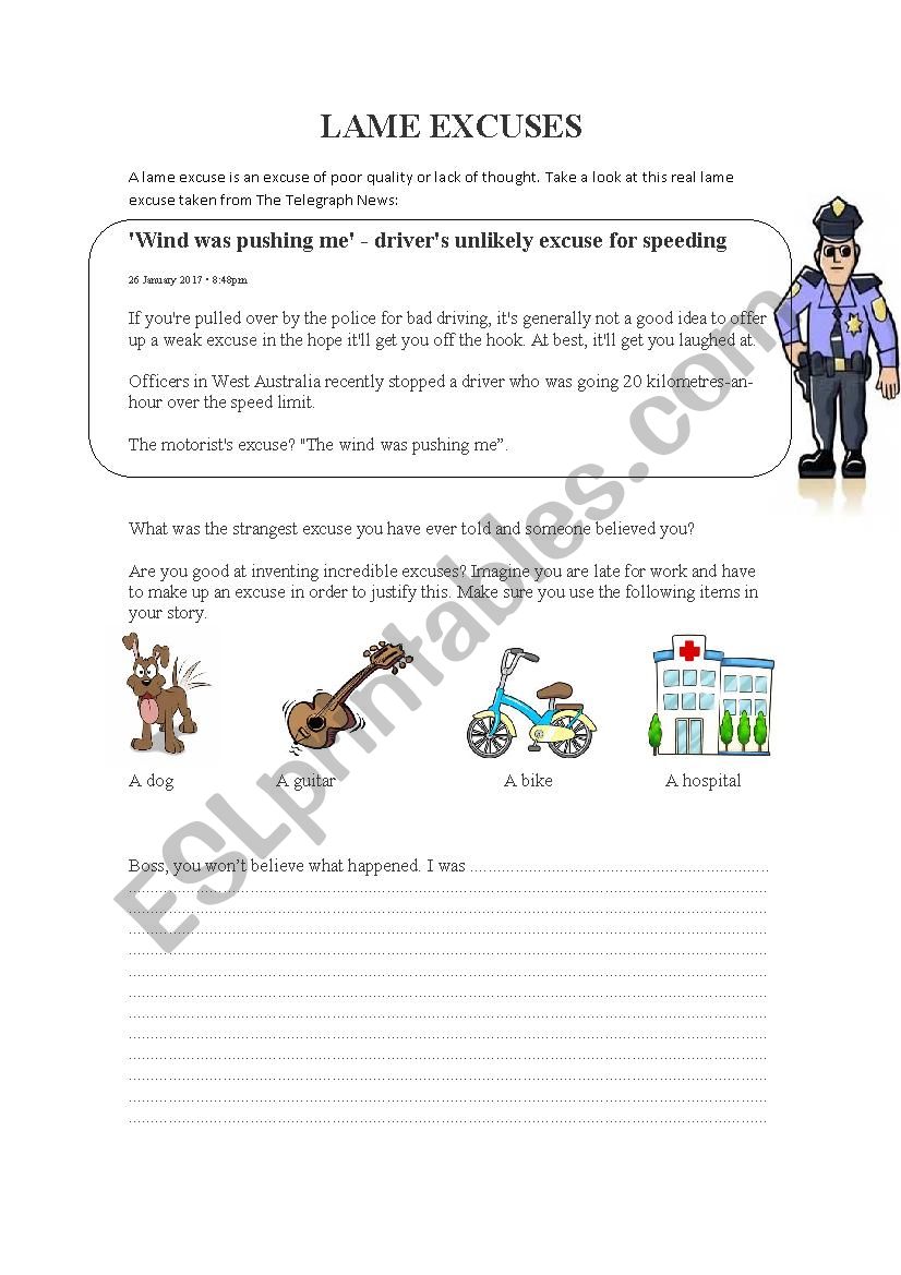 Lame excuses worksheet