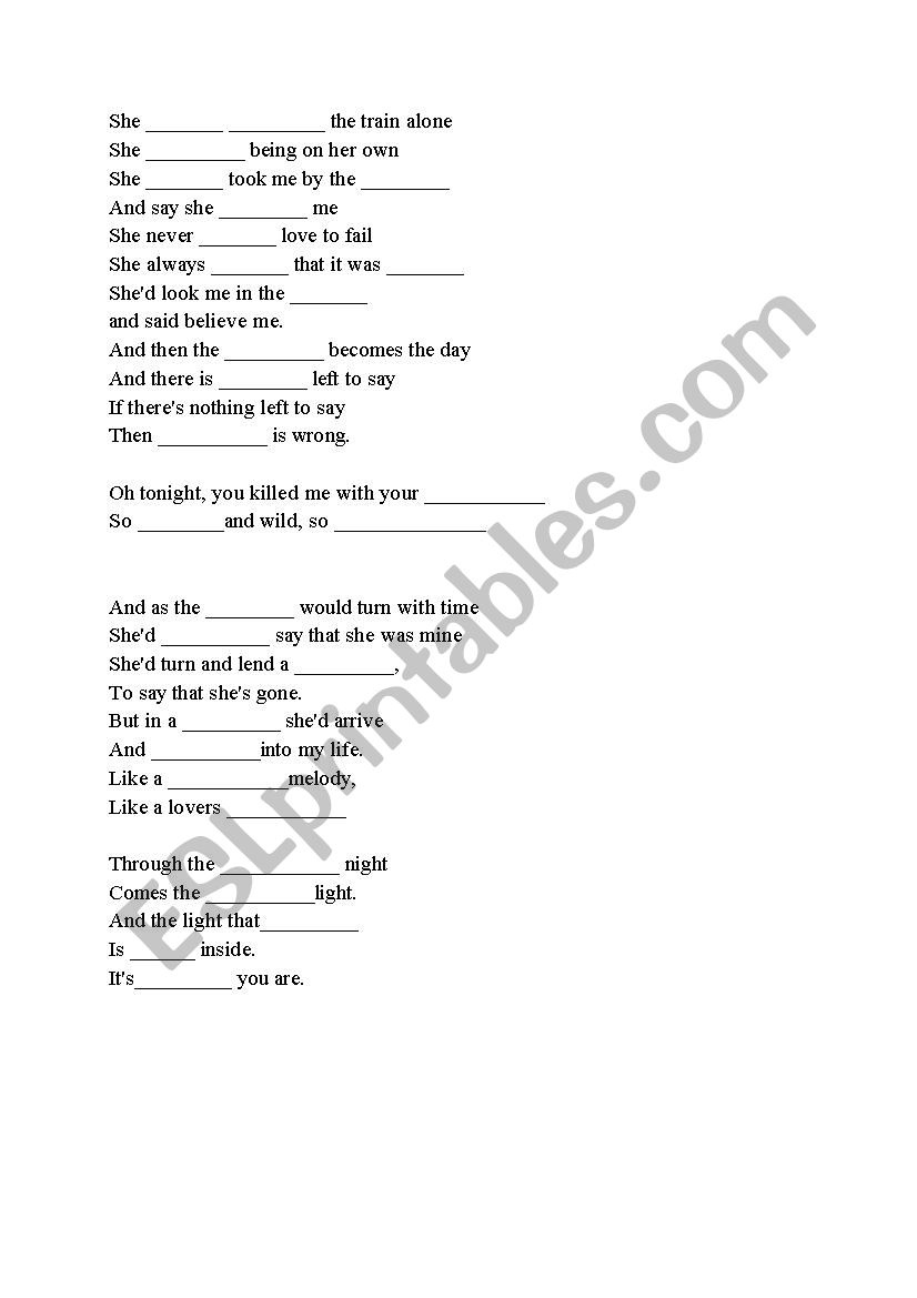 Reamonn Tonight song worksheet 