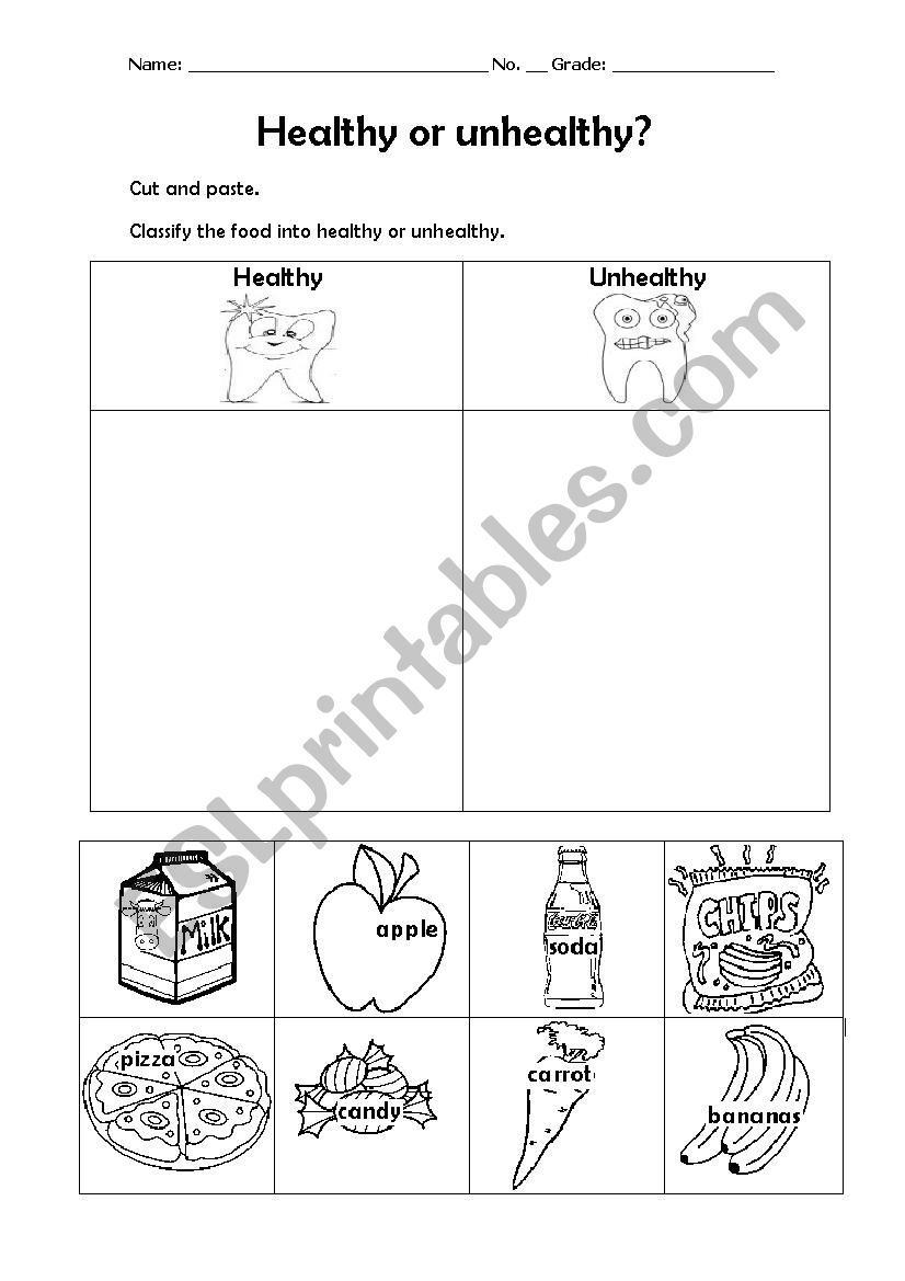 Classify the food Cut and Paste
