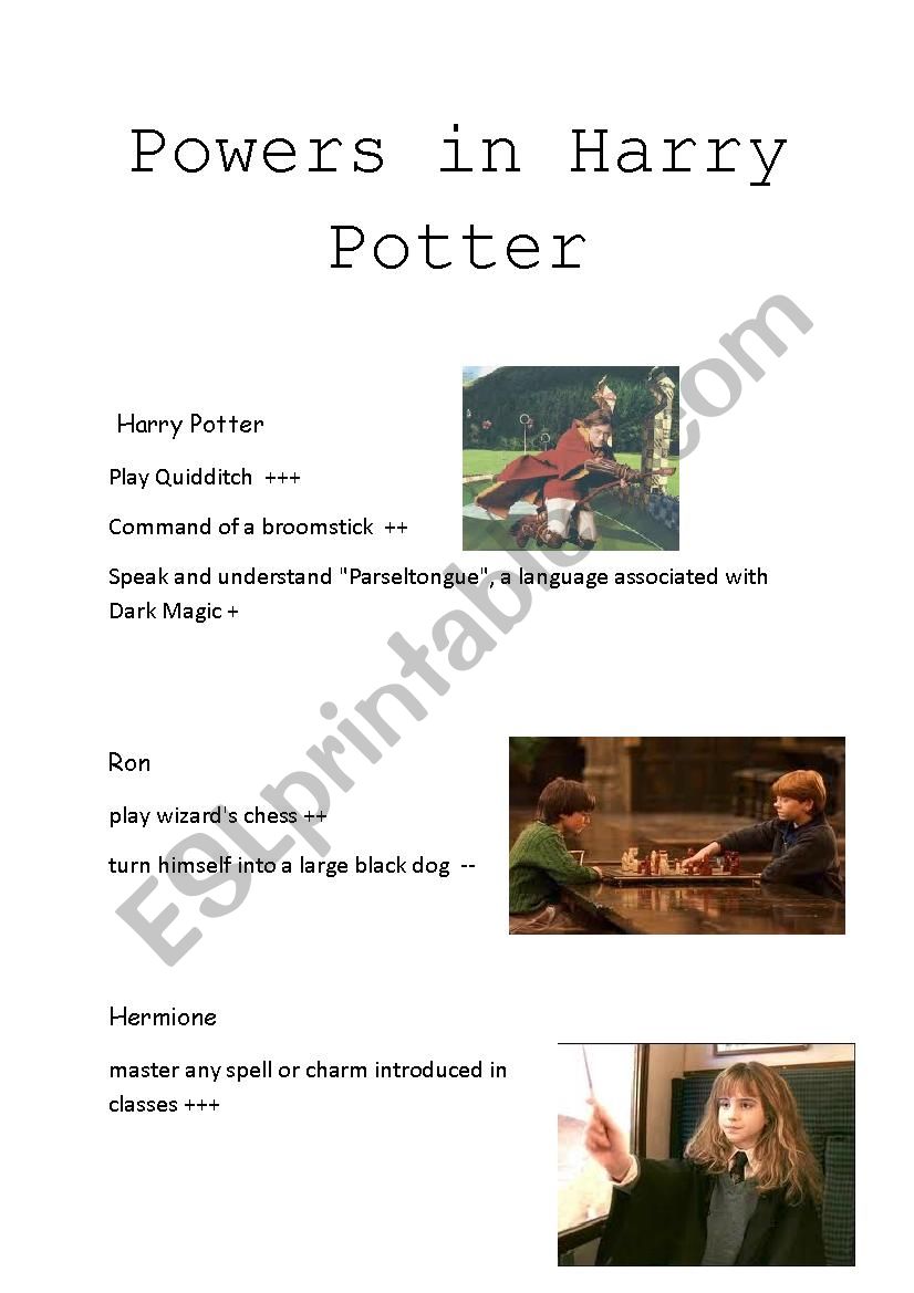 Harry Potter - can / cant worksheet