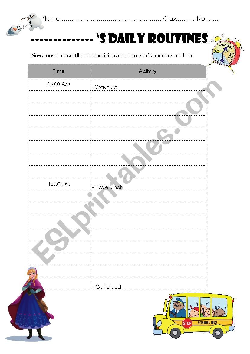 Daily routines worksheet