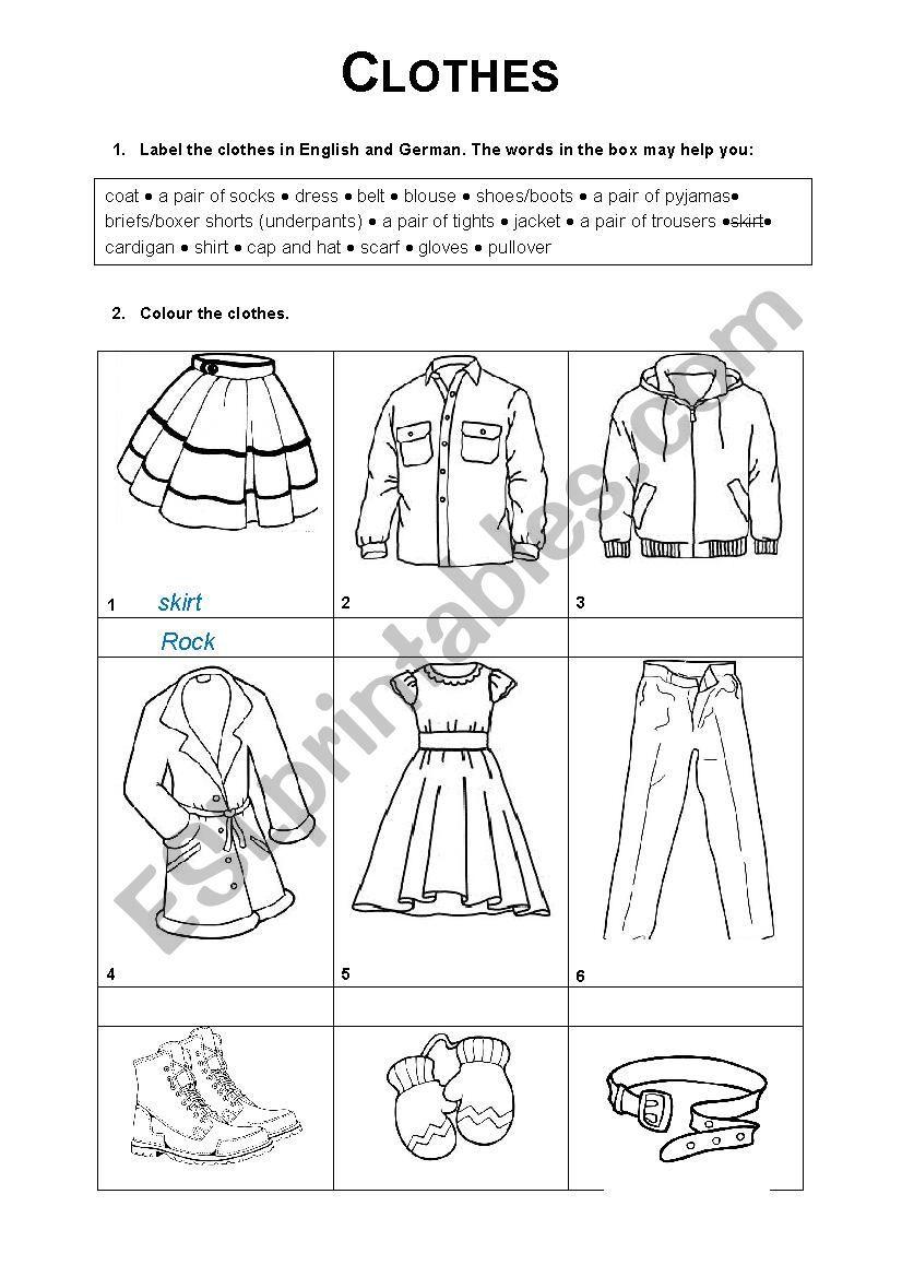 Clothes worksheet