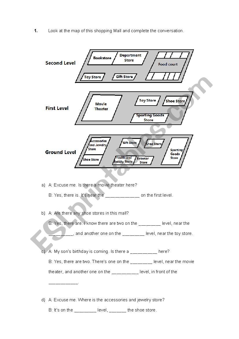 DIRECTIONS - SHOPPING MALL worksheet