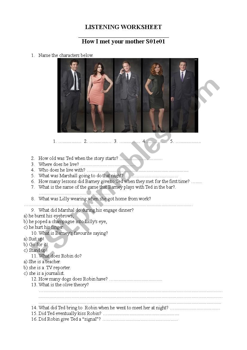 How I met your mother s01e01 worksheet