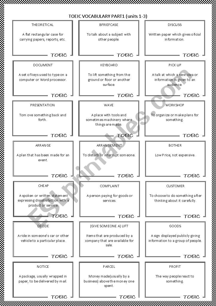 TOEIC vocabulary -loop game worksheet