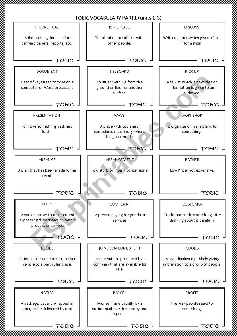 TOEIC vocabulary -loop game worksheet