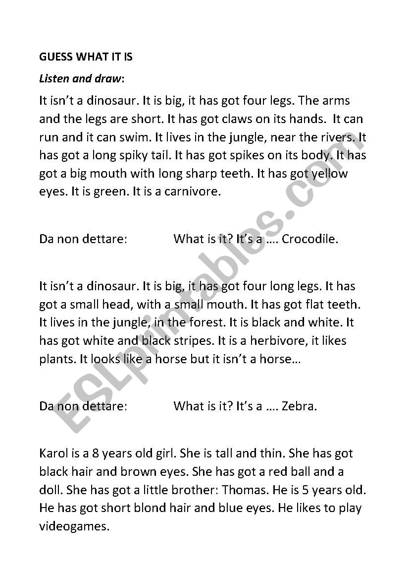 Drawing dictation worksheet