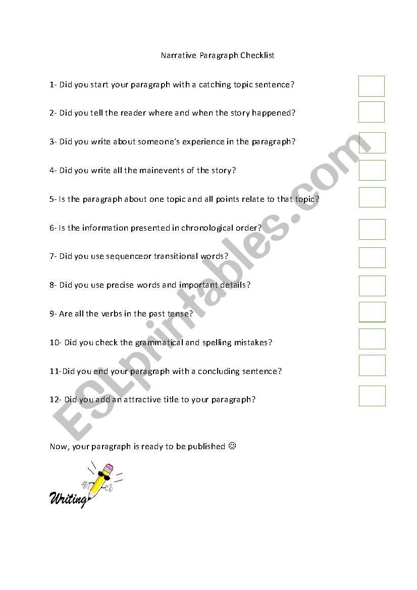 Narrative Checklist and transitions