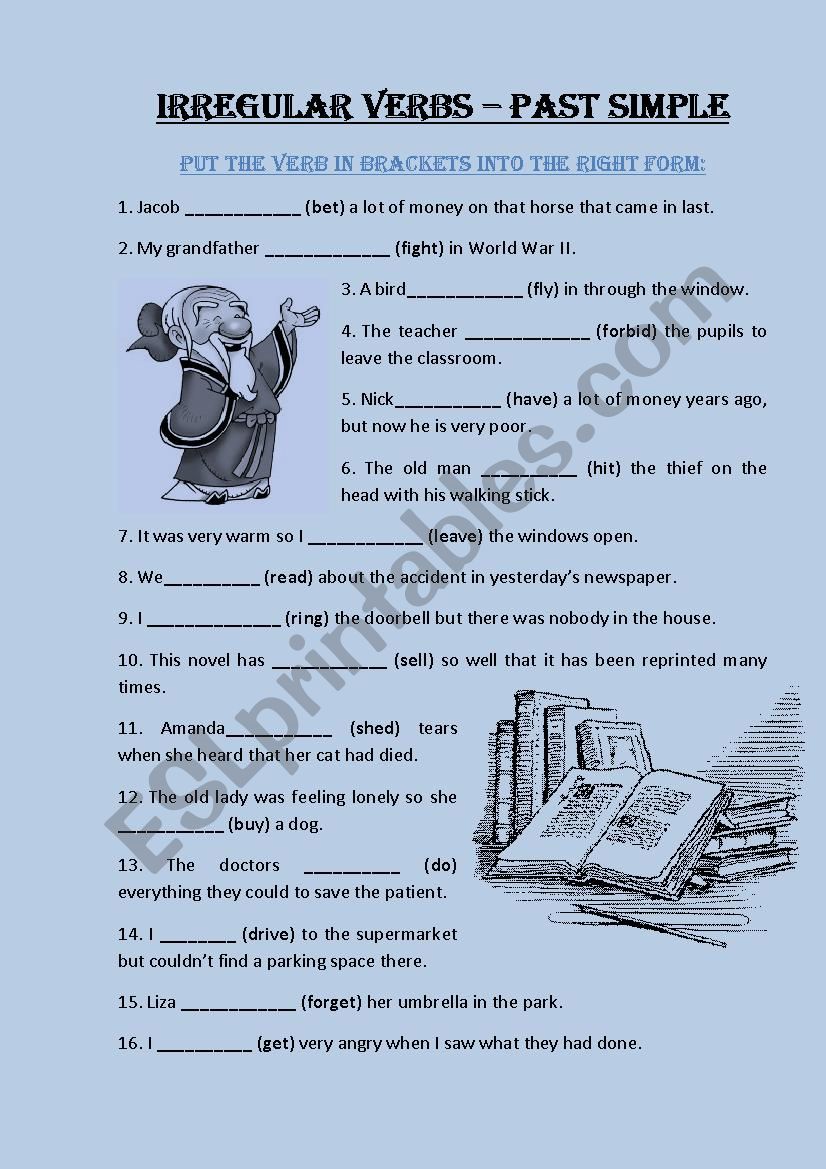 Irregular past verbs worksheet