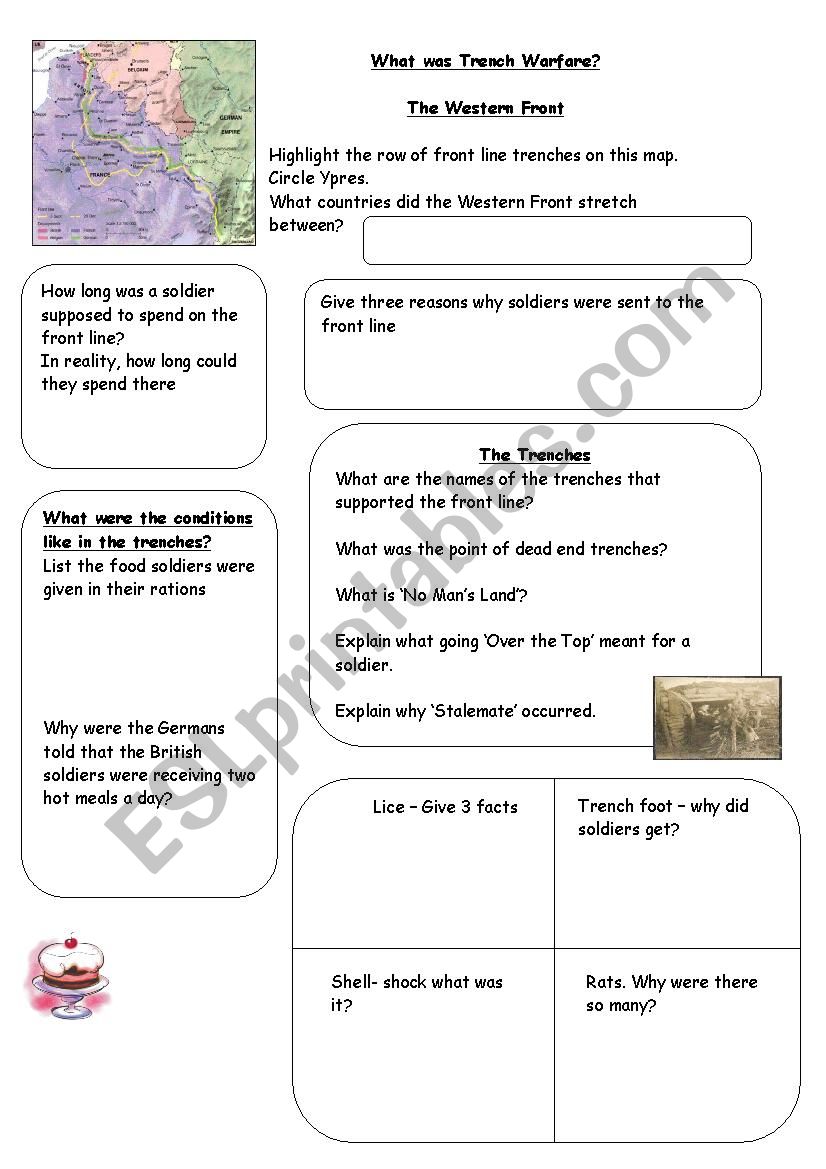 Trench Warfare notes sheet worksheet