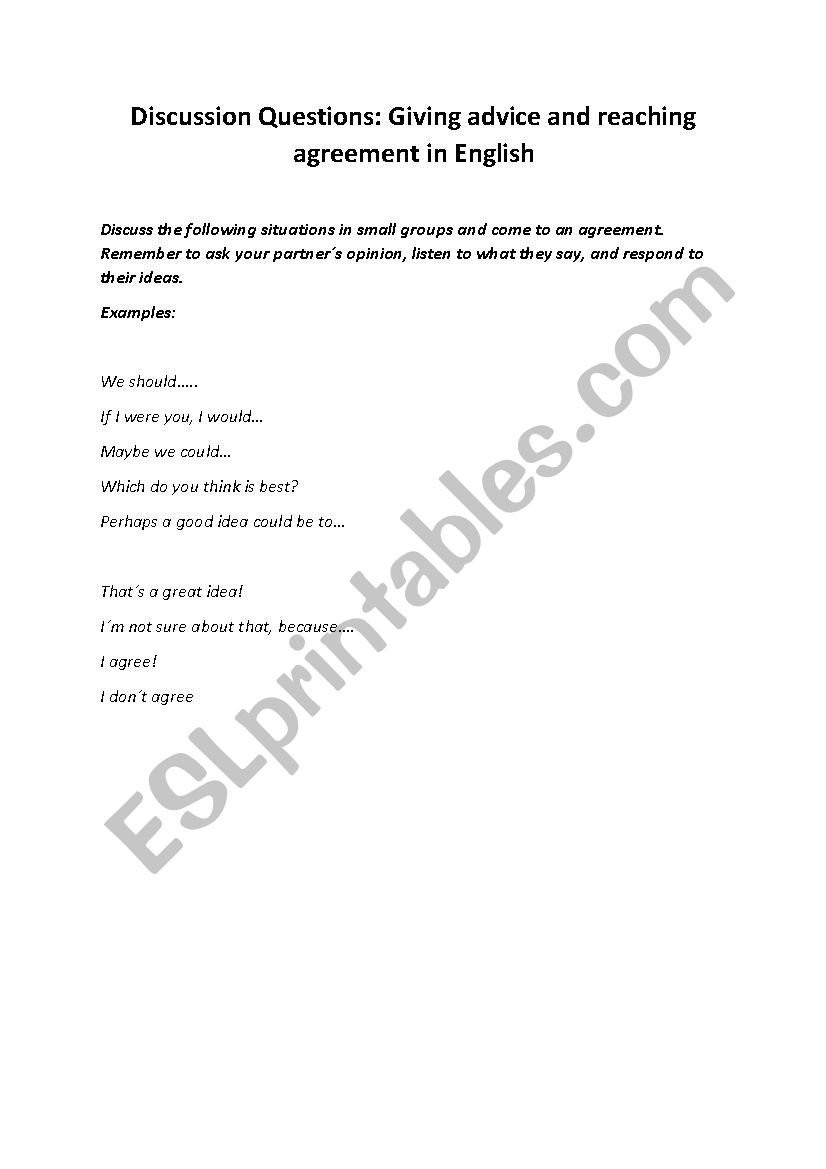 Conversation Topics worksheet