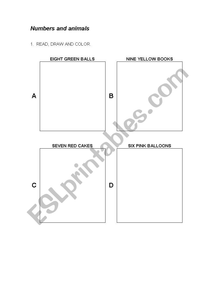 Numbers and animals worksheet