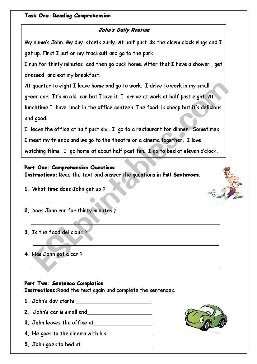 reading comprehension worksheet