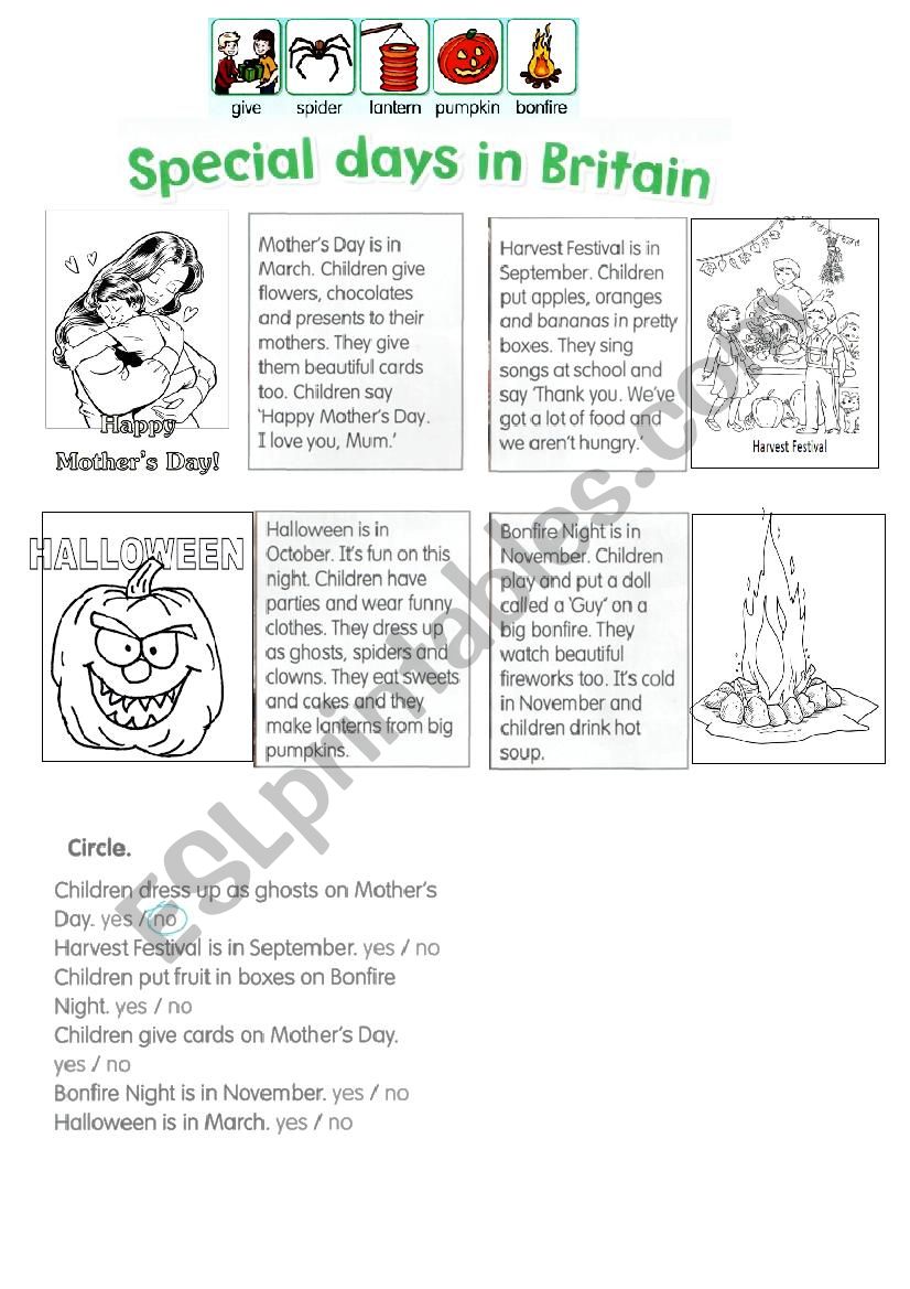 Special days in Britain worksheet