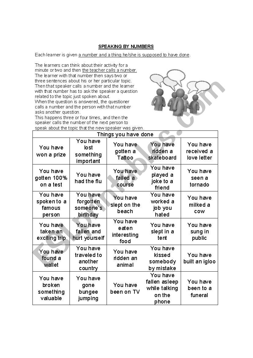 speaking by numbers present perfect