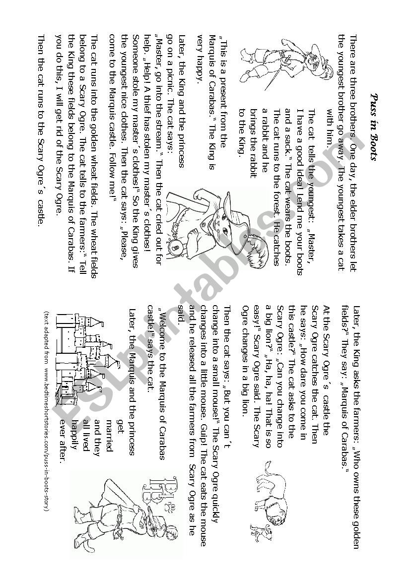 Puss in Boots - story worksheet