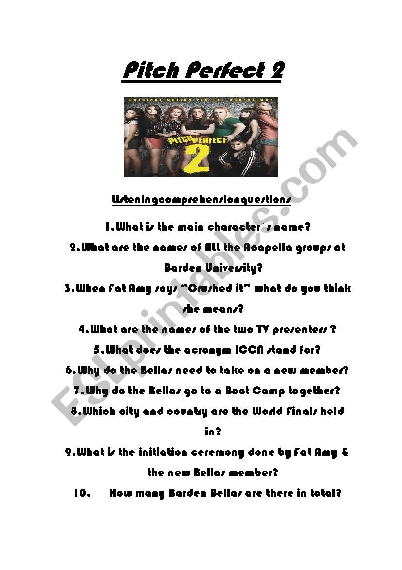 Pitch Perfect 2 Movie Worksheet