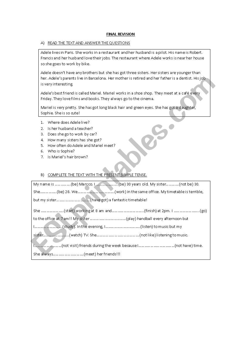 ELEMENTARY TEST worksheet