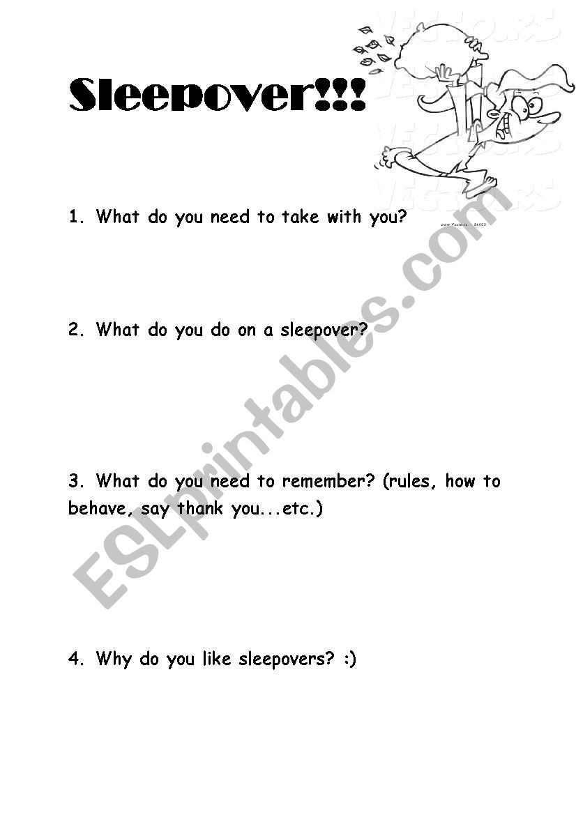 Sleepover worksheet