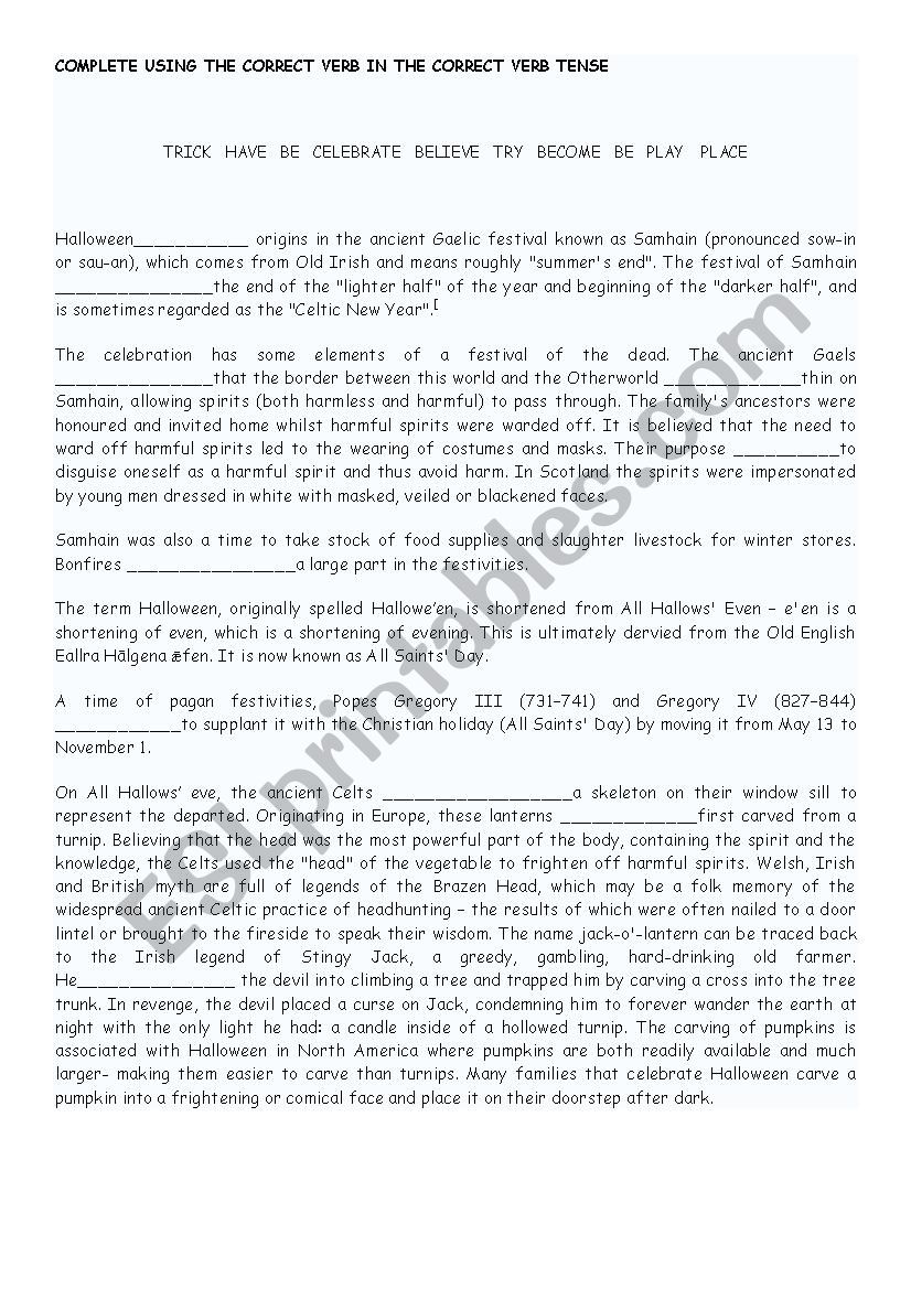 Haloween story worksheet