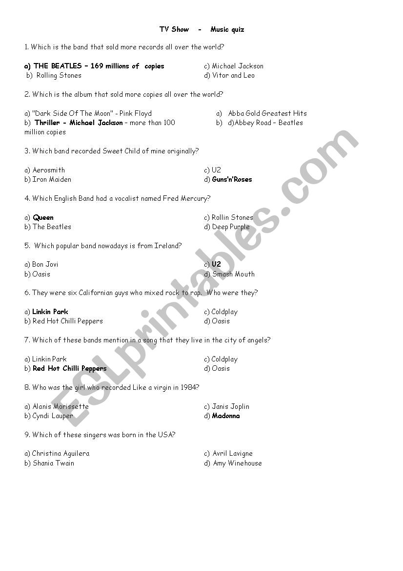 MUSIC QUIZ worksheet