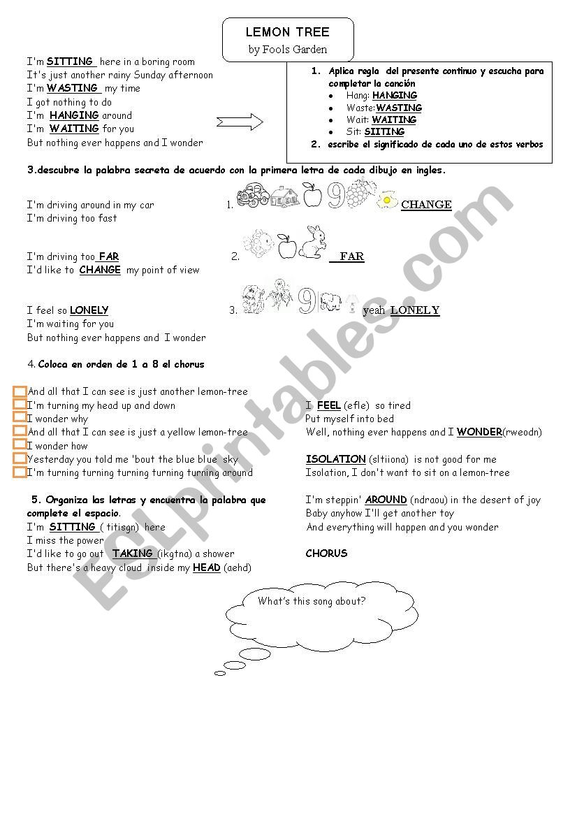 LEMON TREE SONG worksheet