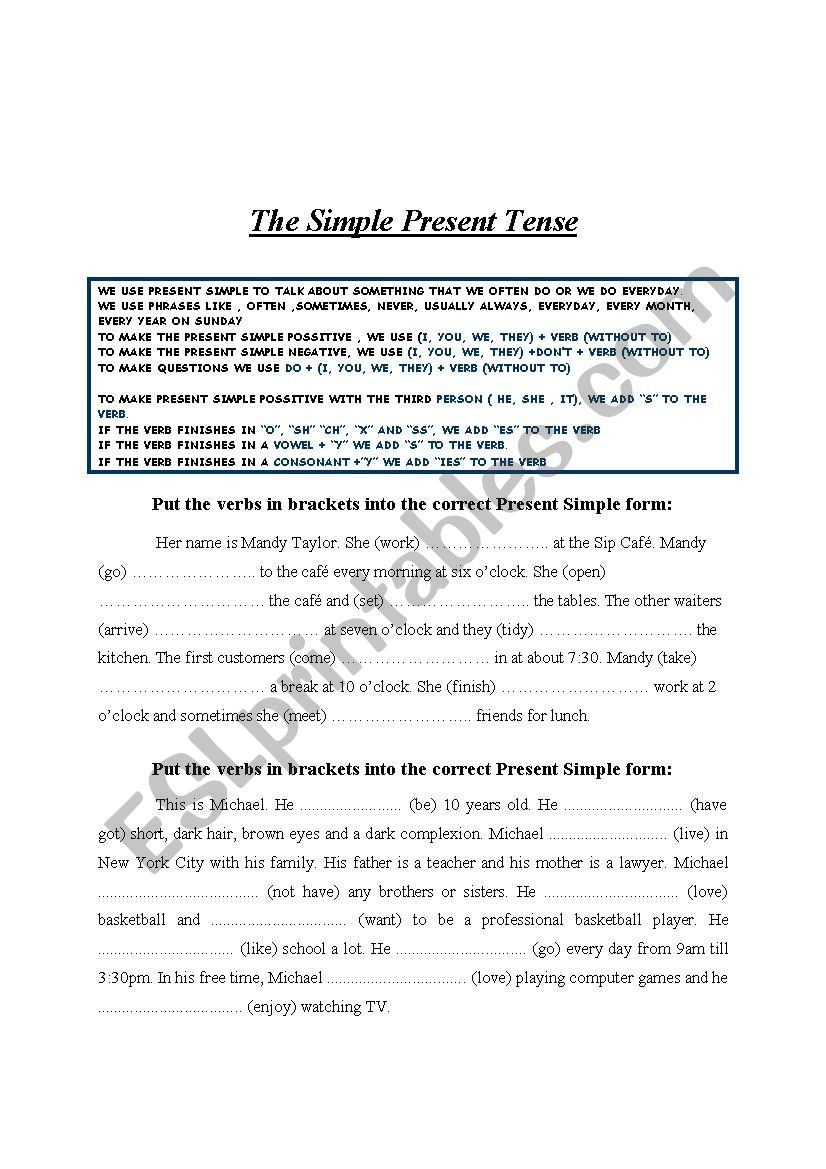 the simple present tense worksheet