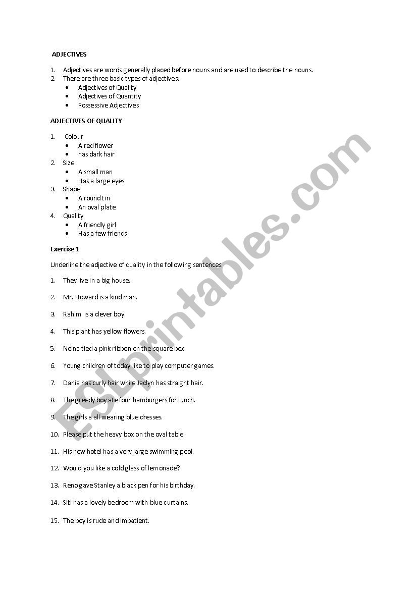 adjective worksheet