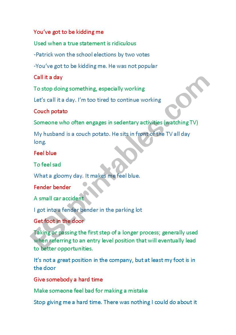 Typical English expressions worksheet