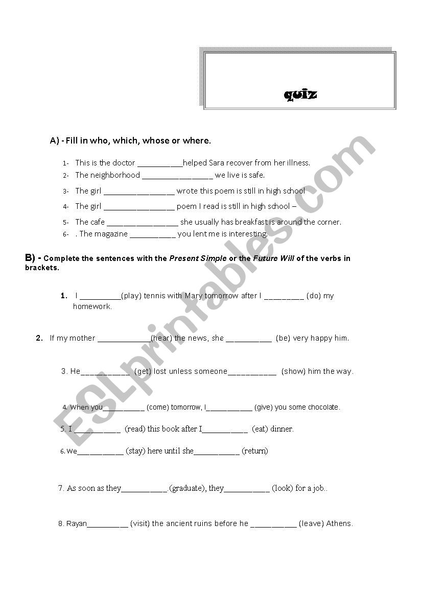 quiz worksheet
