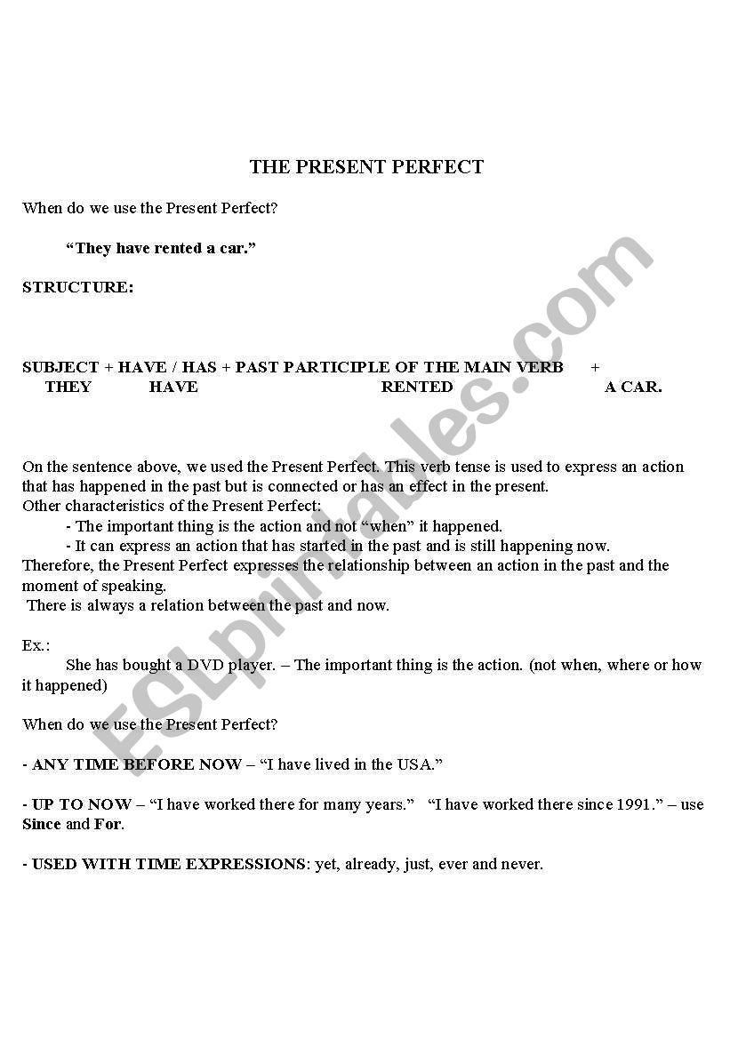 The Present Perfect worksheet