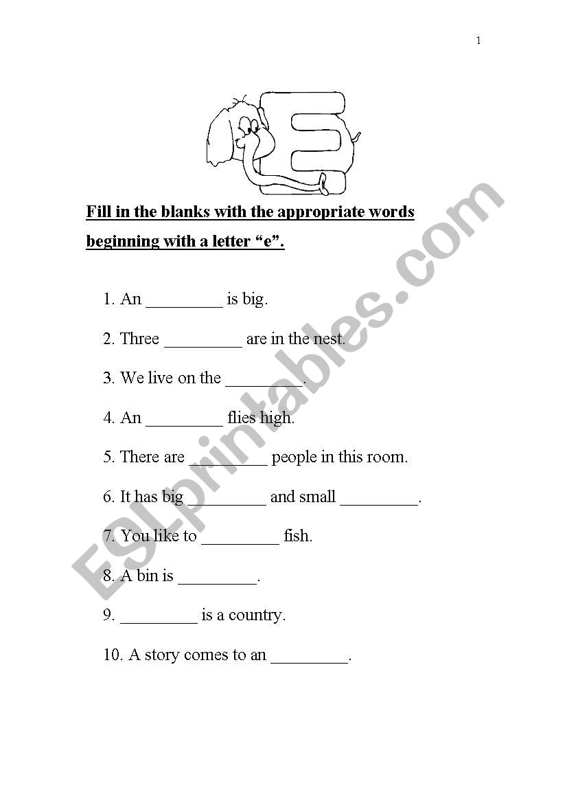 The Alphabet E worksheet
