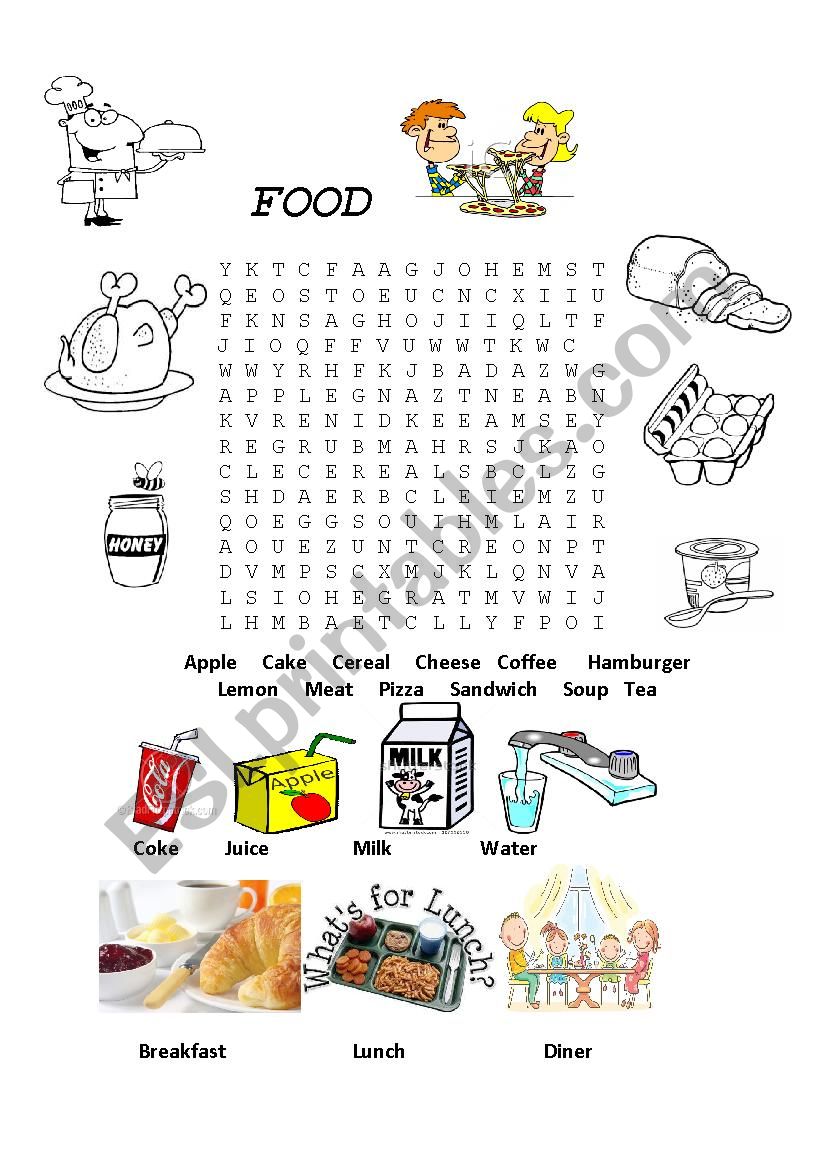 Food wordsearch worksheet