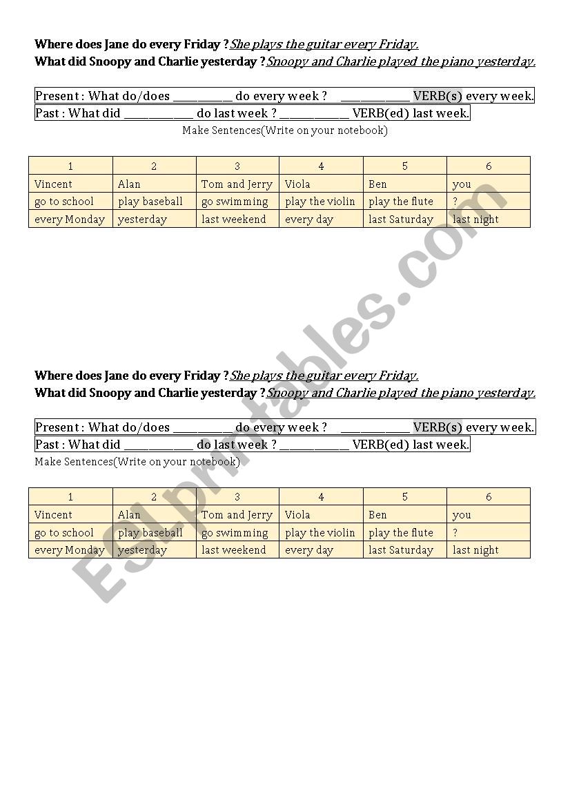 Past simple : make sentences worksheet