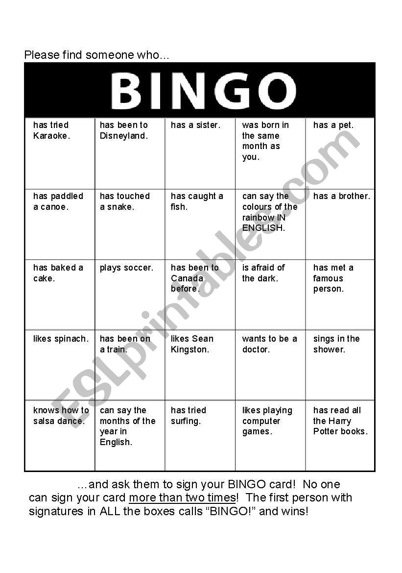 Bingo Icebreaker worksheet