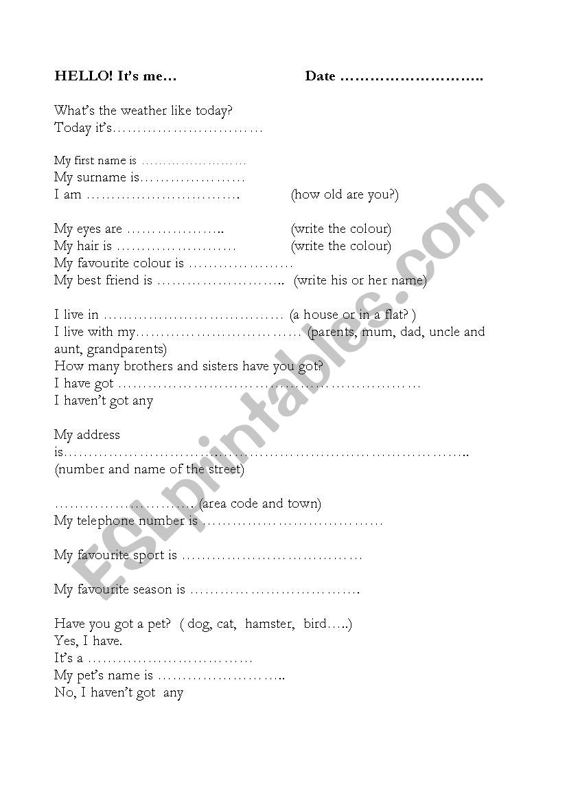 all about me worksheet