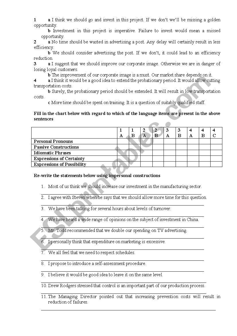 Impersonal sentences worksheet