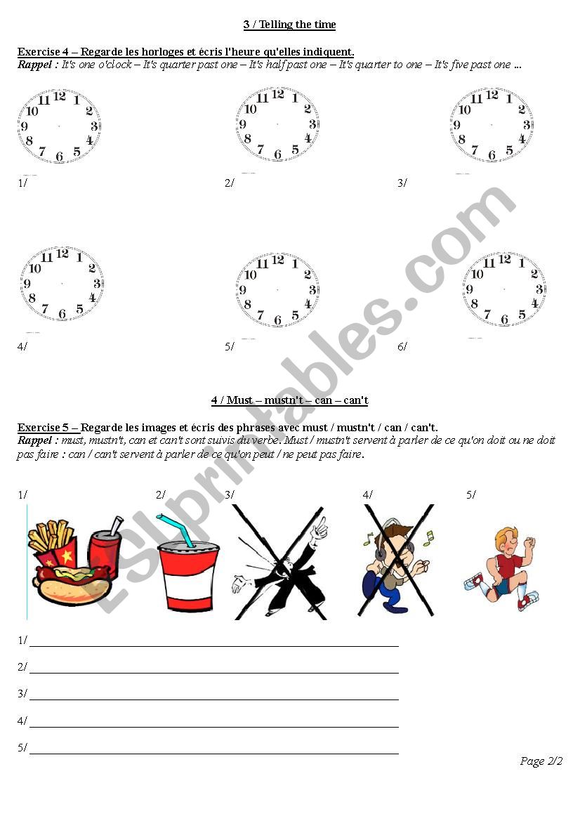 Prepositions - telling time - can can´t - must musn´t - 2