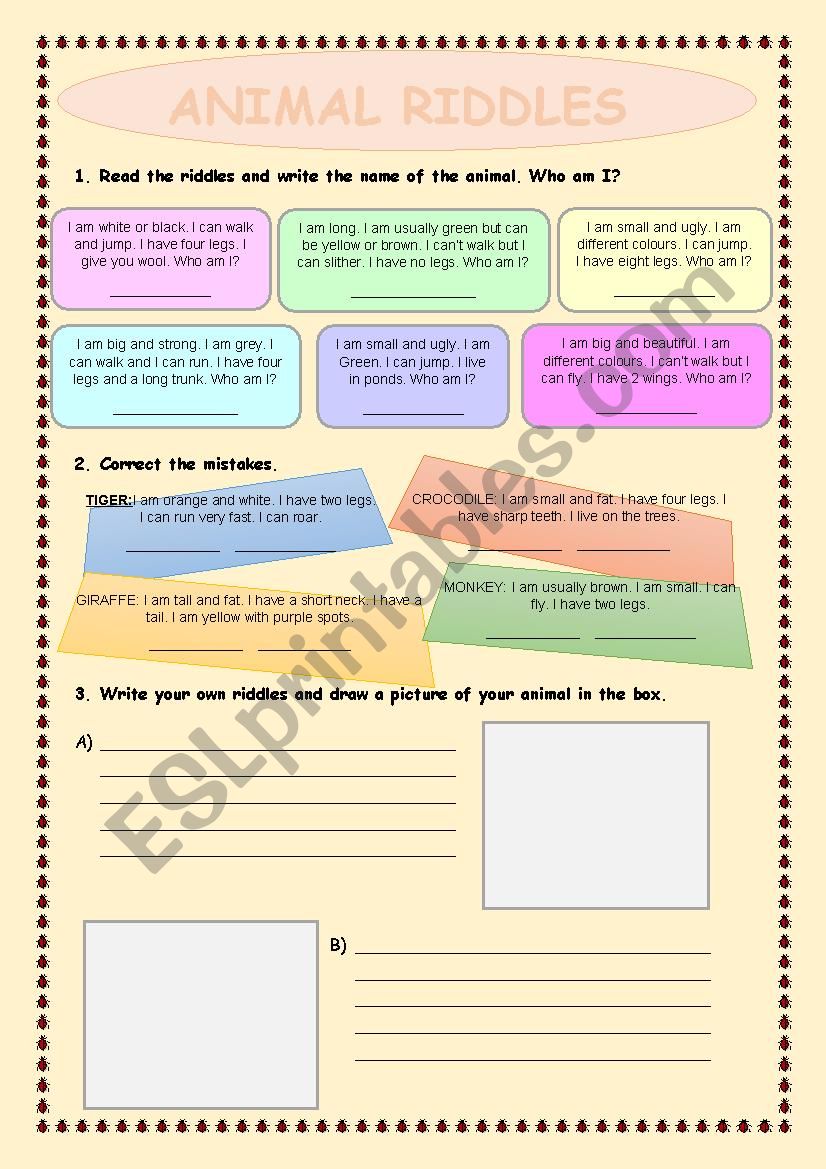 Animal riddles worksheet