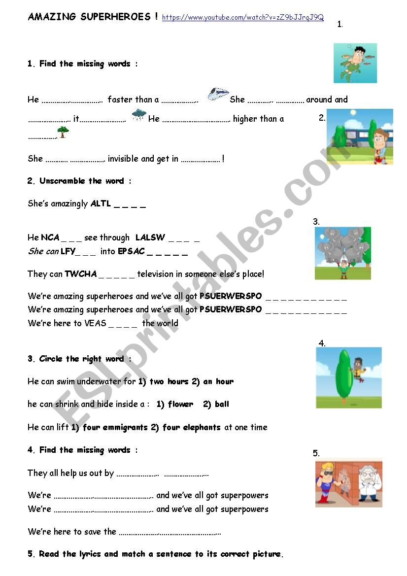  superheroes powers worksheet