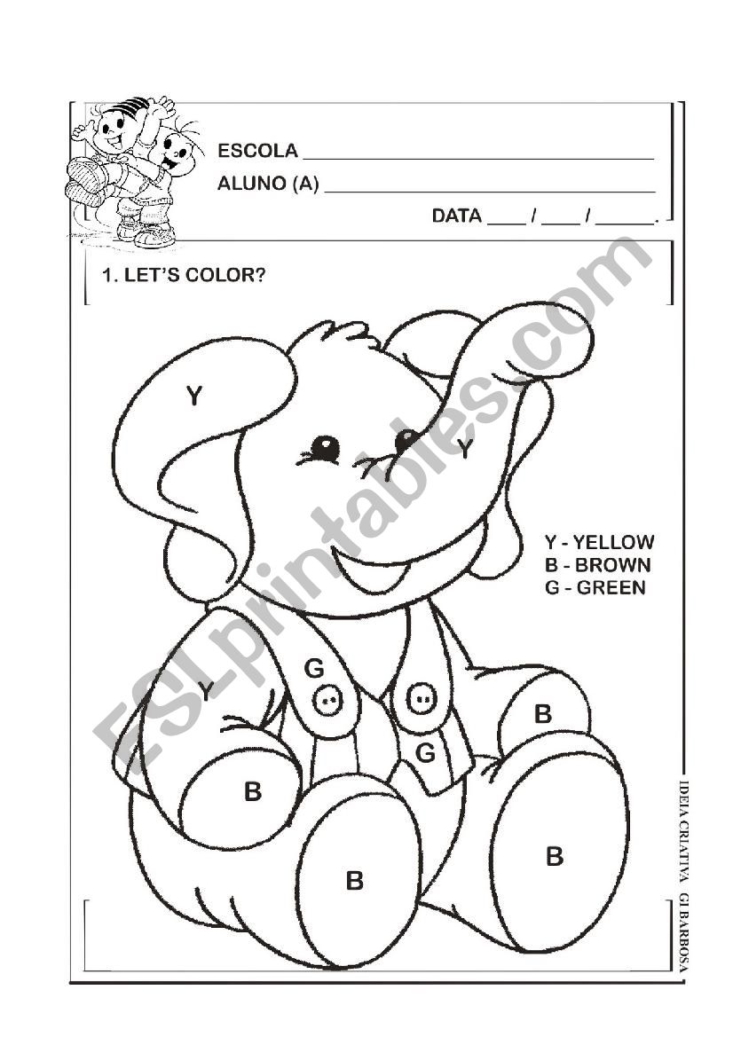 Elephant Colours worksheet