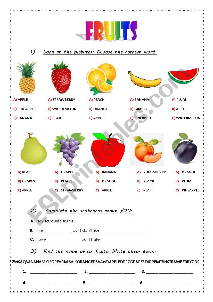 FRUITS worksheet