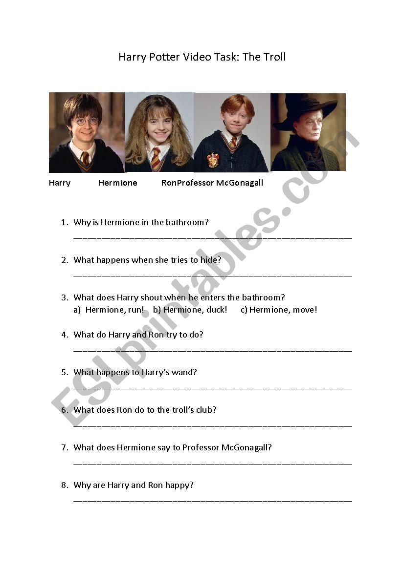 Harry Potter Video Task: The Troll