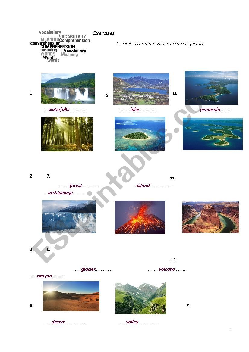 Geography vocabulary worksheet