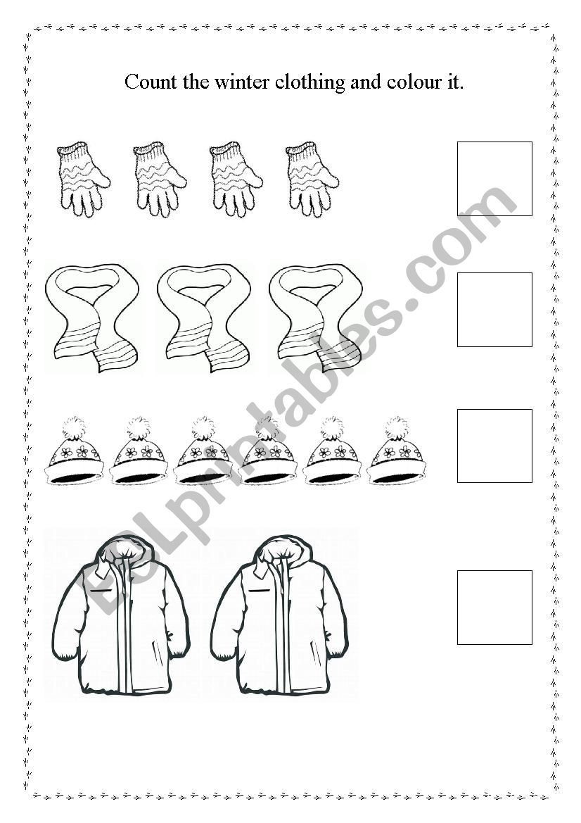 Winter clothes worksheet