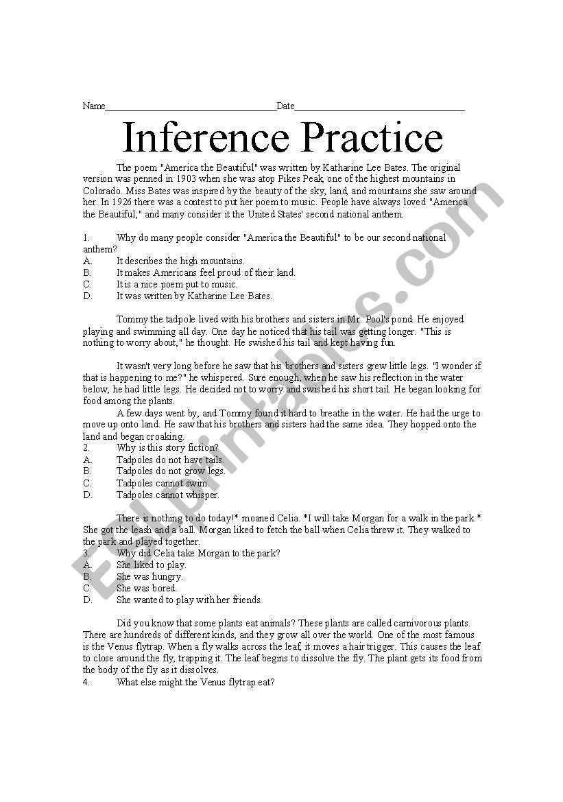 Inference Practice worksheet