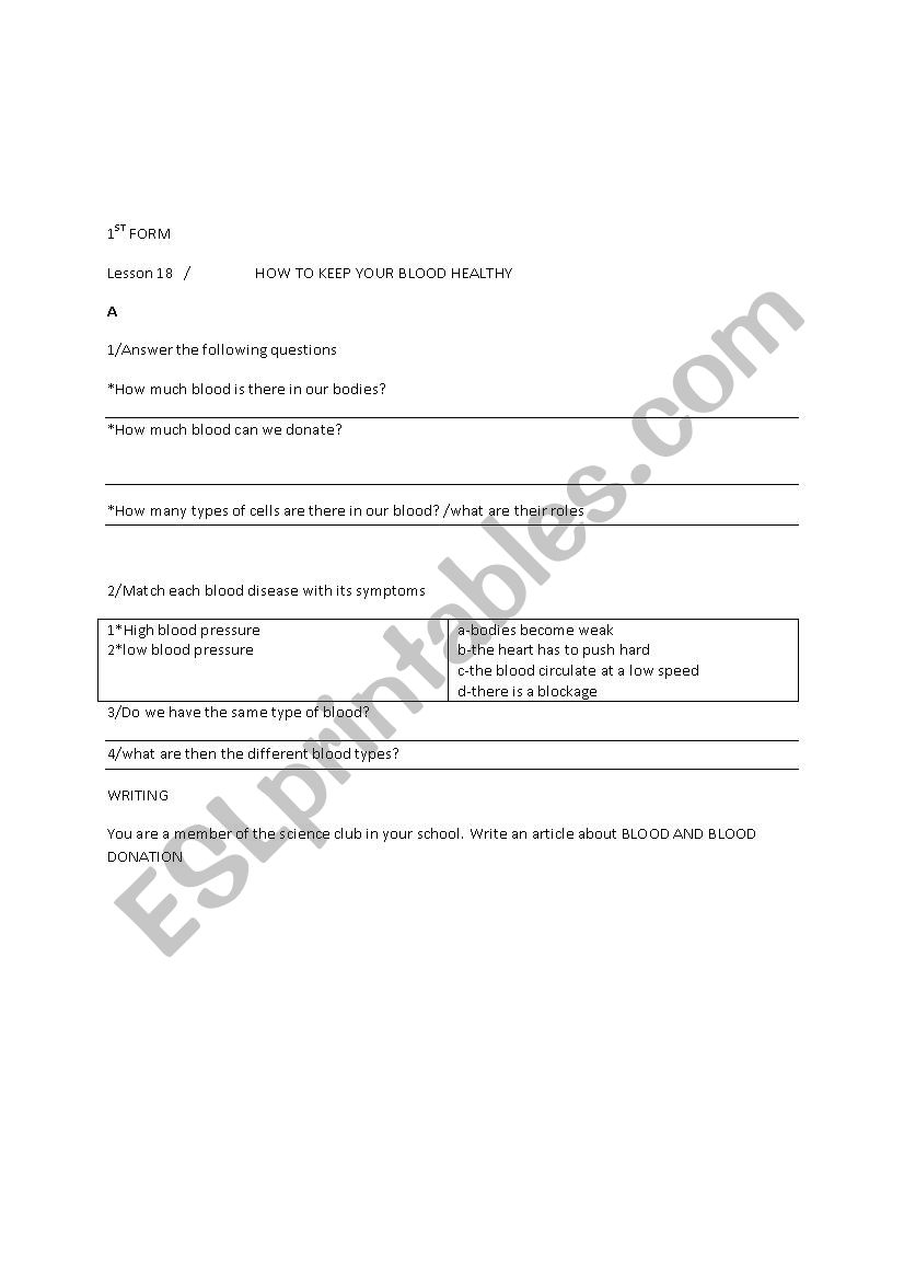 1ST FORM LESSON 15 worksheet