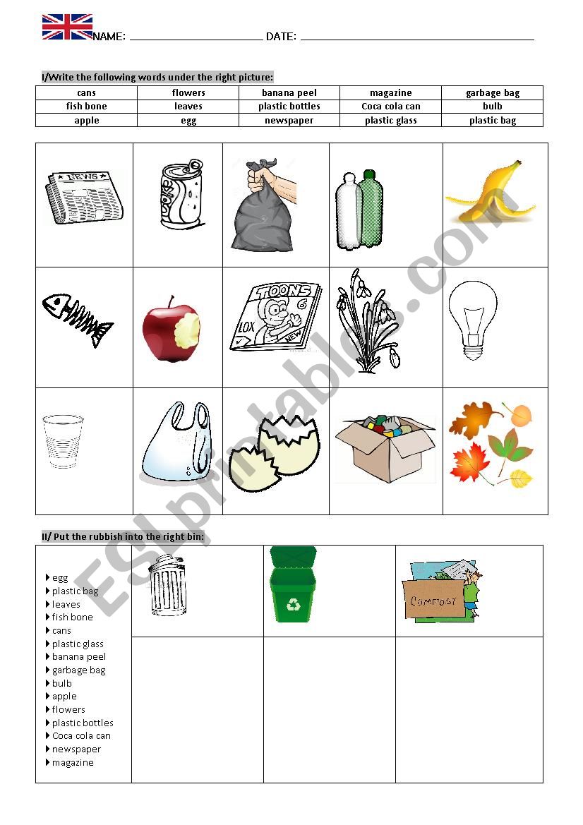 Recycling  worksheet