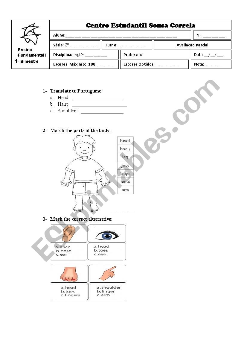 Parts of the Body worksheet