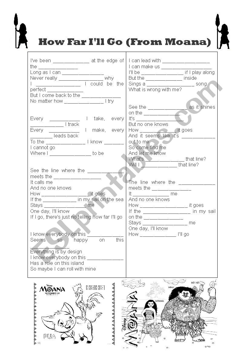 Moana - How far Ill go worksheet